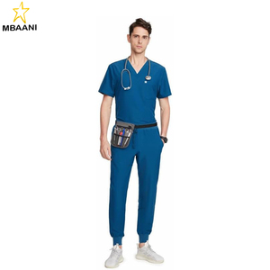 Scrubs Set for <b>Men</b> — Classic V-Neck Stretch Top & Jogger <b>Pants</b> <b>Yoga</b> Waistband, 8 Pockets - Product Image 5