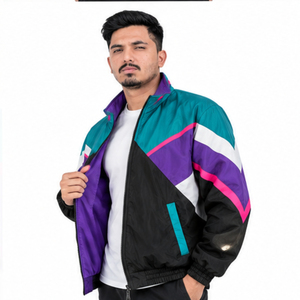Chaqueta Cortavientos Retro para Hombre con Bloques de Color, Chaqueta Deportiva con Cuello Alto y Cremallera Completa, Ligera, para Correr y Entrenar al Aire Libre - Product Image 4