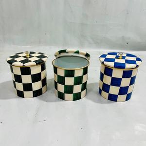 Juego de Recipientes de Almacenamiento de Cerámica con Diseño a Cuadros Metálicos Hechos a Mano, Resistentes a la Decoloración y Duraderos, con Tapa |   Recipientes Decorativos para Cocina |   Moderno - Product Image 4