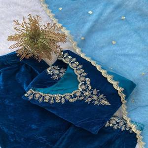 VASTRA COTTAGE Conjunto Étnico de Fiesta con Top de Terciopelo de Diseño con Cordones y Lentejuelas Bordadas, Pantalón Plazzo y Dupatta de Organza con Forro Interior de Microfibra - Product Image 6