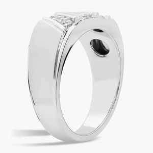 Bague pour homme en or blanc avec trois rangées de diamants brossés - Product Image 3