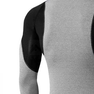 INDEX Men's Long Sleeve <b>Compression</b> <b>Shirt</b> Gray <b>Black</b> Mesh Panel Quick Dry Slim Fit O-Neck Sporty Design - Product Image 5