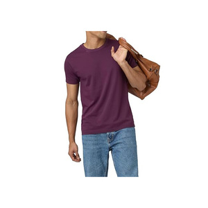 Camiseta de Algodón de Color Sólido para Hombre, Manga Corta, Cuello Redondo, Corte Regular, Informal, Tejido de Punto Jersey, Tinte Liso - Product Image 4