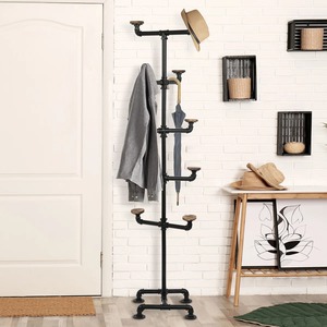 Perchero minimalista con estantes de doble nivel y ganchos metálicos para almacenamiento en la entrada, acabado en marrón oscuro - Product Image 6