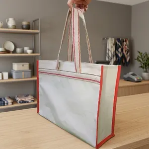 Premium Quality Natural Canvas Carry Bag 16x18x5 Inch Durable Fabric Shopping <b>Tote</b> for Grocery <b>Travel</b> Office Essentials Retail - Product Image 2