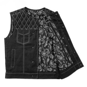 Gilet de motard en jean intégral pour homme, matelassage losanges, doublure cachemire, dissimulé pour porte-armes - Product Image 1