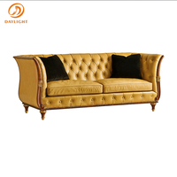 Ensemble de salon en cuir véritable personnalisable, jaune, meubles de luxe, style français antique, bois massif, canapé classique européen haut de gamme
