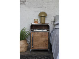 Mesa de Noche Industrial de Madera Maciza de Mango con Estructura Metálica |   Mesita de Noche Moderna con 2 Cajones y Estante Abierto para Almacenamiento | - Product Image 6