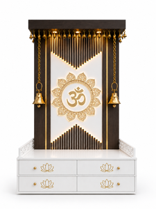 Templo Doméstico Moderno de Madera de Teca Om Lotus con Campanas, Diseño Duradero Hecho a Medida, Templo Doméstico de Madera Om Lotus de Lujo con Campanas, EE. UU. - Product Image 3