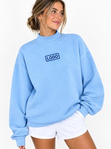 High Quality <b>Fleece</b> Fabric <b>Women's</b> Oversized Comfortable Mock Neck Drop Shoulder Pullover Sweatshirt Customized Embroidered Logo - Product Image 1
