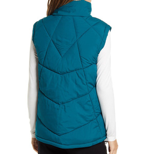 Chaleco Acolchado Color Verde Azulado para Mujer, Sin Mangas, Cuello Alto, Ropa de Abrigo Informal para Invierno, 100% Poliéster, Color Sólido - Product Image 1
