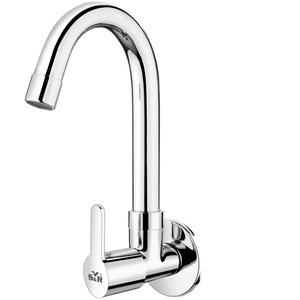 Zinc Alloy Sink Cock Chrome Finish Wall Mounted Kitchen <b>Tap</b> Swivel Spout Cold Water Basin Faucet Durable Plumbing Utility Valve - Product Image 1