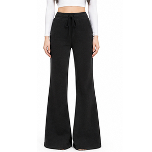 <b>Womens</b> Fleece Flare Pants Heat Transfer Printed Wide Leg <b>Trousers</b> Custom Winter Wholesale Manufacturer Supplier OEM ODM Clothing - Product Image 1
