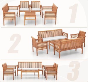 Ensemble de canapés de jardin en teck avec table basse, 6 places, résistant aux intempéries, mobilier de patio contemporain - Product Image 5