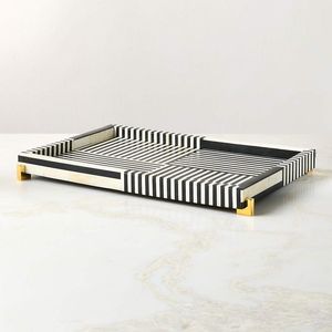 Plateau de service en os incrusté, fait main, design élégant, à un seul niveau, pour salle de bain, compatible lave-vaisselle, qualité alimentaire, prix bas - Product Image 4