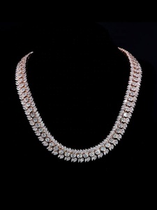 Rose Gold Diamond <b>Statement</b> <b>Necklace</b> Round Brilliant Cut Prong Setting Flower Pattern Luxury Women's Wedding Jewelry - Product Image 1