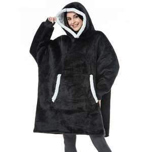 Hoodie couverture d'hiver surdimensionné avec manches, en polaire, à carreaux, pour femme, avec poches - Product Image 1