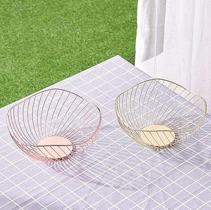 Panier à fruits en fil métallique or rose, bol décoratif en fil ouvert, panier de rangement géométrique moderne en métal pour fruits, légumes, pain - Product Image 6