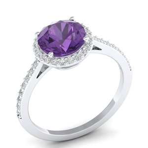 Bague REYES en argent sterling 925 avec améthyste taille ronde de 1,75 carat et moissanite certifiée GRA – Cadeau de mariage, bijoux raffinés - Product Image 2