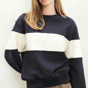 Sweat-shirt à col rond pour femme, couleur contrastée, décontracté, à manches longues, coupe ample, en molleton doux, automne-hiver - Product Image 1