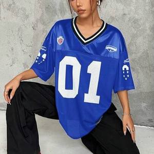 Camiseta de Fútbol Americano Azul con Logotipo Personalizado, Malla Transpirable, Estilo Hip Hop Urbano, Cuello en V, Ropa Deportiva de Entrenamiento para Hombre y Mujer 01 - Product Image 3