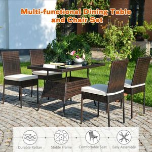Set da Pranzo in Rattan per Esterni 5 Pezzi con Tavolo in Vetro e Sedie con Schienale Alto per Patio, Veranda e Giardino - Product Image 5