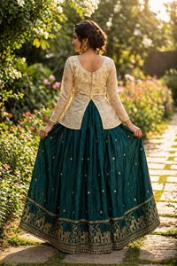 Conjunto de Lehenga Choli de Seda Verde y Vino Fendy con Bordado Zari para Mujer, Ropa Festiva para Bodas - Product Image 5