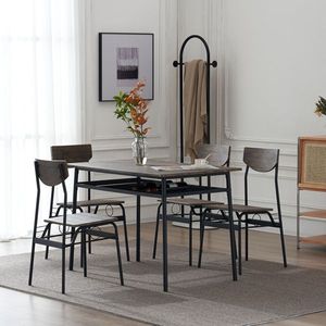 Set Tavolo da Pranzo Rettangolare e Sedie Marrone con Smontaggio e Montaggio, Pannello P2, Compartimento in Ferro, 1 Tavolo 4 Sedie - Product Image 3