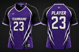 เสื้อวอลเลย์บอล Vortex Custom Mesh สีม่วงดำ คอวี พิมพ์ลายแบบ Sublimated ระบายอากาศได้ดี สำหรับผู้ใหญ่ ไซส์ M ชื่อทีม 23 - Product Image 1