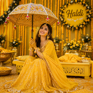 Elegant <b>Gota</b> Patti Traditional Indian Bridal Entry Umbrella for Wedding Haldi Mehndi Ceremony Decorative Handmade PunjabiChhatri - Product Image 3