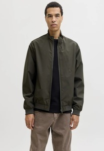 Men's Olive Green Bomber <b>Jacket</b> Solid Color Zipper Closure Stand Collar Casual Style Polyester Windproof Autumn Wear - Product Image 6