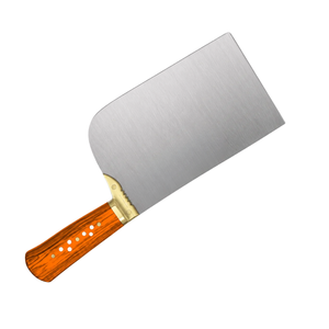 Hachoir à viande robuste argenté avec manche en bois d'oranger, poignée dorée, lame large rectangulaire pour boucher et cuisine - Product Image 2