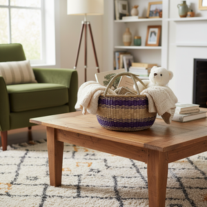 Eco Friendly Bolga Seagrass <b>Basket</b> with Handle Handmade Woven <b>Basket</b> <b>for</b> Shopping Storage Home Decor - Product Image 2