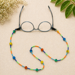 Cordon de lunettes antidérapant en polyester flexible, motif floral coloré et perles, 70 cm - Product Image 3
