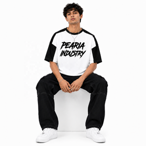 Contrast <b>Raglan</b> Men's O-Neck T-Shirt Oversized Short Sleeve 320g Cotton Front Logo Letter Print Casual Streetwear - Product Image 3