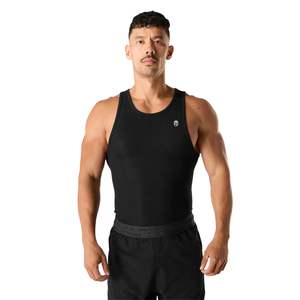 Camiseta sin mangas acanalada para hombre, ajuste muscular, chaleco de entrenamiento para gimnasio, capa base elástica para entrenamiento atlético, ropa deportiva negra - Product Image 1