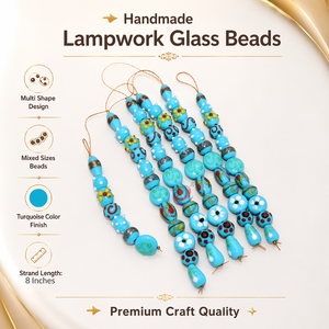 EXCEL EXPORTS Lampwork Glass <b>Beads</b> Turquoise Multi Shape Mixed Sizes Handmade | Craft <b>Beads</b> Jewelry Making DIY Strand 8x1x1 - Product Image 6