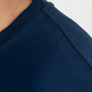 T-shirt en coton bleu marine pour homme, coupe classique, manches courtes, col rond, couleur unie, jersey tricoté, séchage rapide, confortable et doux - Product Image 1