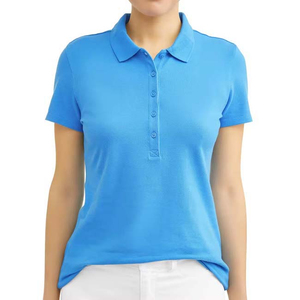 Polo de Manga Corta para Mujer, Color Sólido, de la Mejor Calidad, Largo Regular, Estilo Casual, Tejido de Punto, Azul Claro - Product Image 6