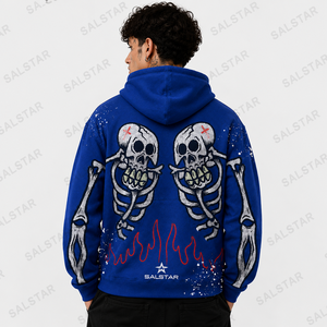 Men's <b>Gothic</b> Skeleton Graphic Blue Hoodie <b>Jacket</b> Custom Printed Zip Up Hoodie Streetwear Casual Fashion Hooded <b>Jacket</b> - Product Image 2