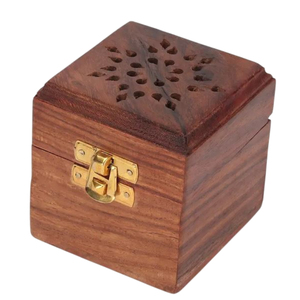 Premium Handcrafted Wooden <b>Incense</b> Box Burner With Antique Brass Lock Carved Hollow Smoke Diffuser Case For <b>Cones</b> And Bakhoor - Product Image 1