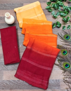 Sari de Georgette de Bollywood con adornos KV, efecto ombré y teñido (Rojo, Naranja) - Product Image 2