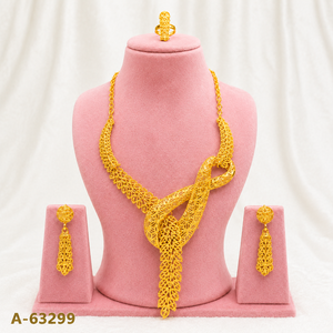 24K Gold Plated Traditional <b>Arabic</b> Bridal Necklace & Earrings Jewelry Set for Women – Luxury Wedding Party Jewelry A-63302 - Product Image 3