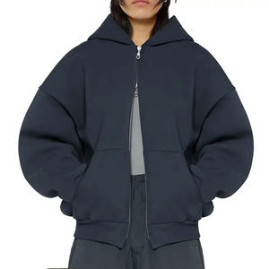 Custom <b>500</b> <b>Gsm</b> Oversized Boxy Double Zipper <b>Hoodies</b> 100% Cotton Heavyweight Fleece Cropped Men Full Zip up Hoodie - Product Image 4
