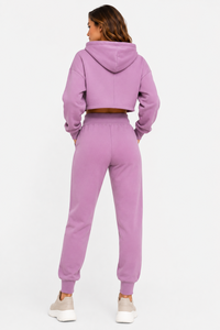 Conjunto Deportivo de Mujer, Sudadera Corta de Felpa de Algodón Grueso, Pantalones Jogger de Pierna Ancha, Corte Regular, 380g, Premium, Invierno, Color Sólido, Personalizable - Product Image 3