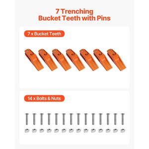 Set di 7 Denti per Benna Escavatore, Resistenti, Bullone 7.34, Bordo Benna 5/8, Compatibili con Escavatori da 8 Tonnellate, Codice 684447, per Scavo - Product Image 5