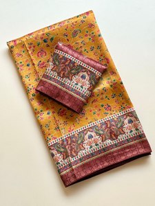 Sari de Seda Suave de Diseño con Tejido Dola Jari en Toda la Superficie y Estampado Floral Digital UHD - Product Image 1