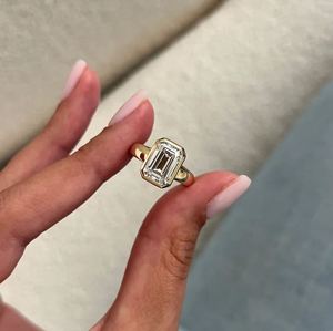 3.0 CT <b>Emerald</b> Cut Lab Grown Diamond Bezel Setting 14K Gold & Gold Plated Luxury Engagement Wedding <b>Ring</b> for Unisex/Women - Product Image 4