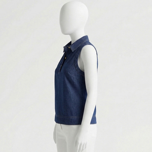Camisetas Polo de Mezclilla sin Mangas para Mujer, 100% Algodón, Transpirables, Ecológicas, de Secado Rápido, para Primavera, Verano y Otoño - Product Image 5