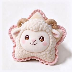 Almohada de peluche personalizada con forma de estrella y borde con volantes, lindo cojín de oso de peluche marrón. - Product Image 4